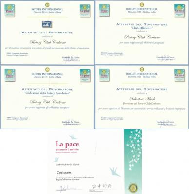 Riconoscimento con 5 Attestati per il Rotary Club di Corleone